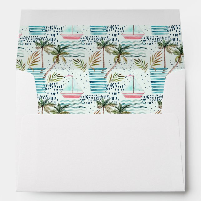 Watercolor Sailboat with Palm Tree Pattern Envelopes (Back (Bottom))