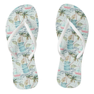 Watercolor Sailboat with Palm Tree Pattern Flip Flops