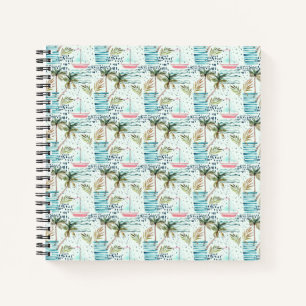 Watercolor Sailboat with Palm Tree Pattern Notebook