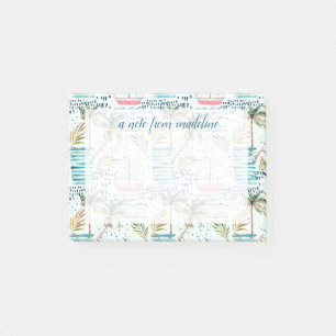 Watercolor Sailboat with Palm Tree Pattern Post-it Notes