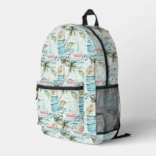 Watercolor Sailboat with Palm Tree Pattern Printed Backpack