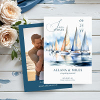 Watercolor Sailboats and Photo Coastal Wedding