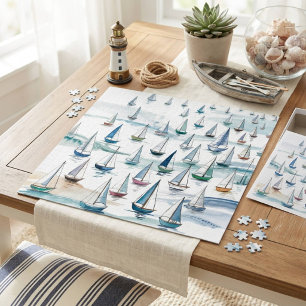 Watercolor Sailboats at Sea Nautical Jigsaw Puzzle