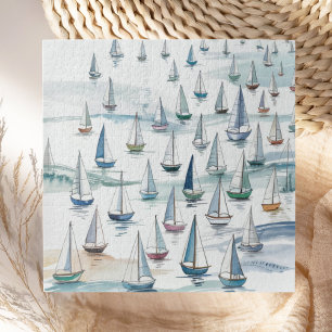 Watercolor Sailboats at Sea Nautical Jigsaw Puzzle
