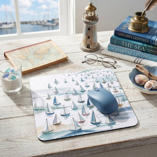 Watercolor Sailboats at Sea Nautical Mouse Mat