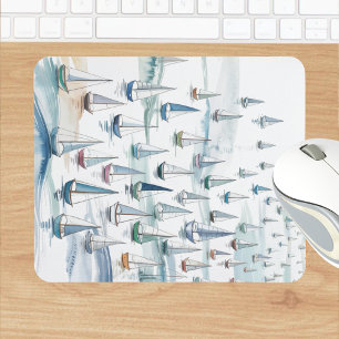 Watercolor Sailboats at Sea Nautical Mouse Mat