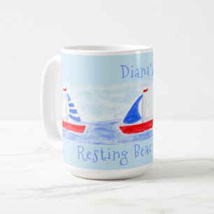 Watercolor Sailboats Resting Beach Place Coffee Mug