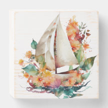 Watercolor Sailboats Wood Wall Box