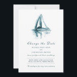 Watercolor Sailing Boat Change the Date Card<br><div class="desc">Customise this Romantic Stylish Beautiful Clean and Fresh Vertical Change the Date Card, designed with an original blue watercolor painting of a sailing boat, fully customisable and set as a template for your easy customisation. Crisp and fresh design. You can also change the corner style for this invitation. *Watercolor painting:...</div>