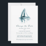 Watercolor Sailing Boat Change the Date Card<br><div class="desc">Customise this Romantic Stylish Beautiful Clean and Fresh Vertical Change the Date Card, designed with an original blue watercolor painting of a sailing boat, fully customisable and set as a template for your easy customisation. Crisp and fresh design. You can also change the corner style for this invitation. *Watercolor painting:...</div>