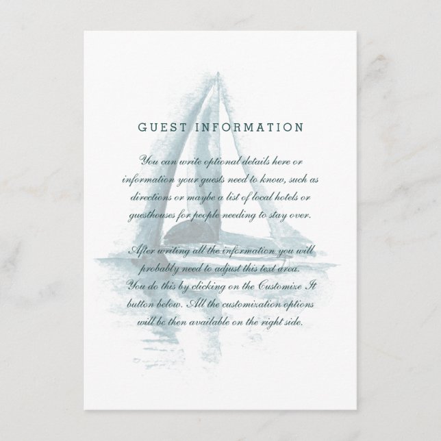 Watercolor Sailing Boat Wedding Insert Card (Front)
