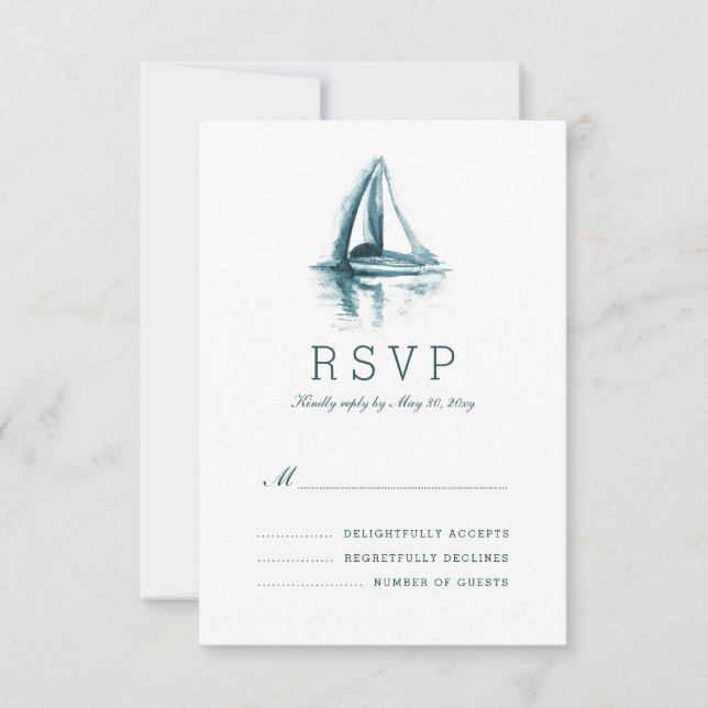 Watercolor Sailing Boat Wedding Response RSVP Card (Front)