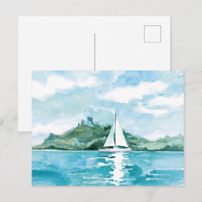 Watercolor Sailing Nature Landscape Postcard (Front/Back)