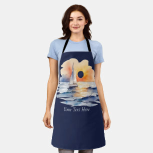 Watercolor Sailing Sailboat Nautical Sunset Ocean  Apron
