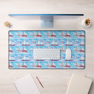 Watercolor Sailing Ships Pattern 2 Desk Mat