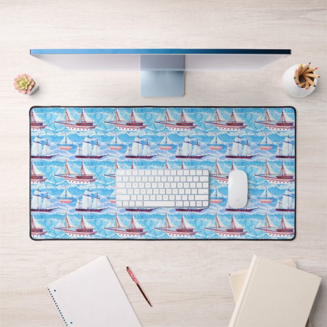 Watercolor Sailing Ships Pattern 2 Desk Mat (Office 1)