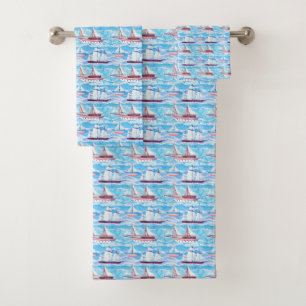 Watercolor Sailing Ships Pattern Bath Towel Set