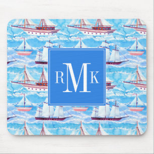 Watercolor Sailing Ships Pattern Mouse Mat