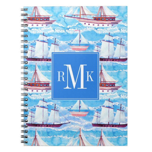 Watercolor Sailing Ships Pattern Notebook (Front)