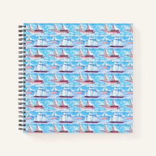 Watercolor Sailing Ships Pattern Notebook