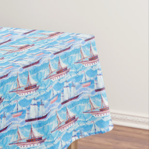 Watercolor Sailing Ships Pattern Tablecloth
