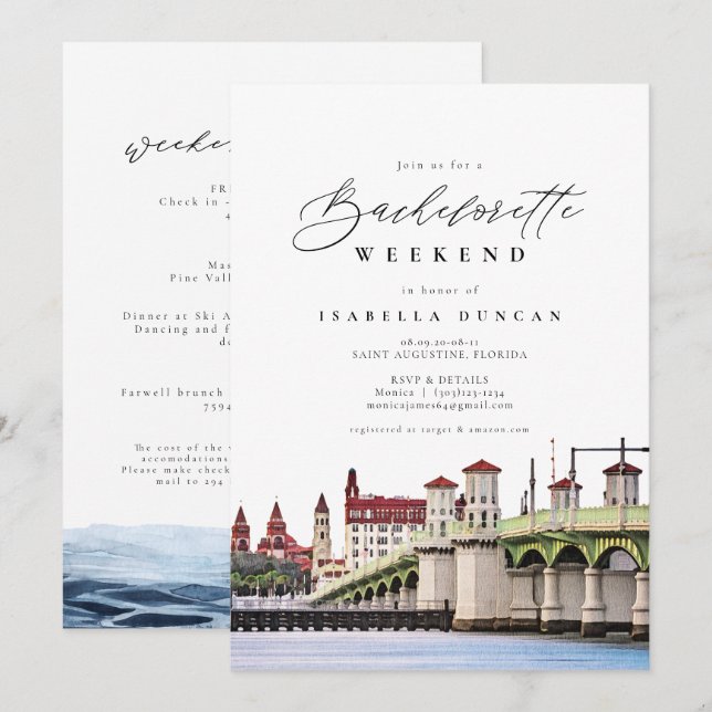 Watercolor Saint Augustine Florida Skyline Beach Invitation (Front/Back)