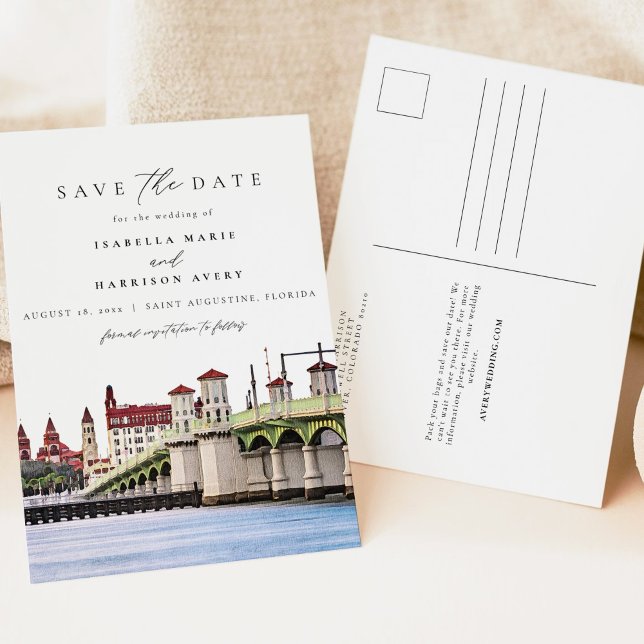 Watercolor Saint Augustine Florida Skyline Beach Postcard (Creator Uploaded)