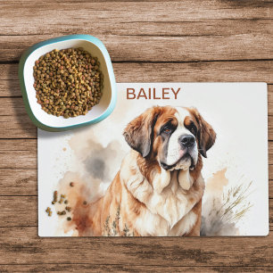 Watercolor Saint Bernard Dog Food Mat