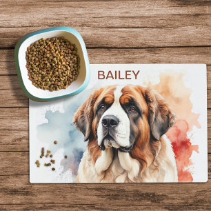 Watercolor Saint Bernard Dog Food Mat