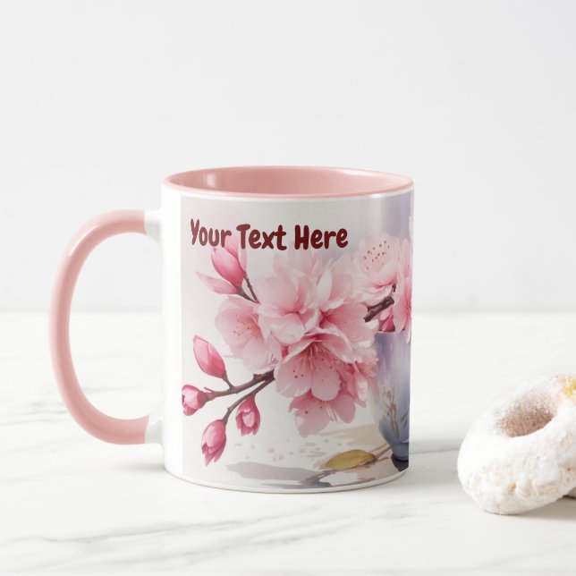 Watercolor Sakura Cherry Blossom Mug (With Donut)