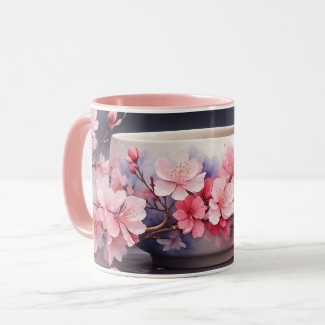 Watercolor Sakura Cherry Blossom Mug (Front Left)
