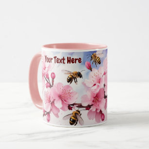 Watercolor Sakura Cherry Blossom with Bees Mug