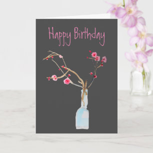 Watercolor sakura pink cherry blossom card