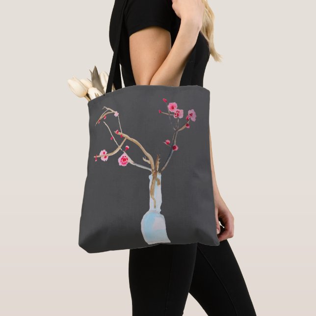 Watercolor sakura pink cherry blossom tote bag (Close Up)