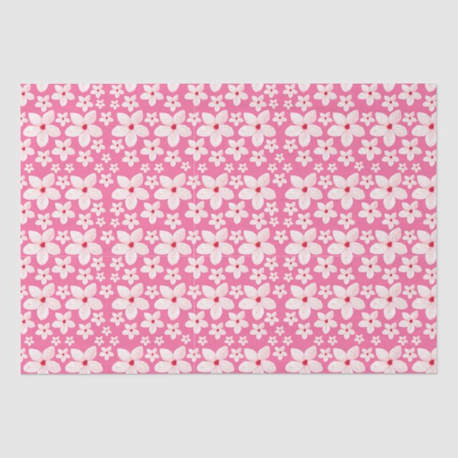 Watercolor Sakura Pink Flower Seamless Pattern Tissue Paper (Front)