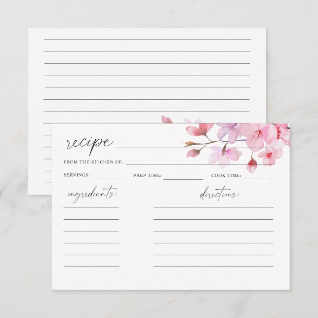 Watercolor Sakura - recipe card (Front/Back)