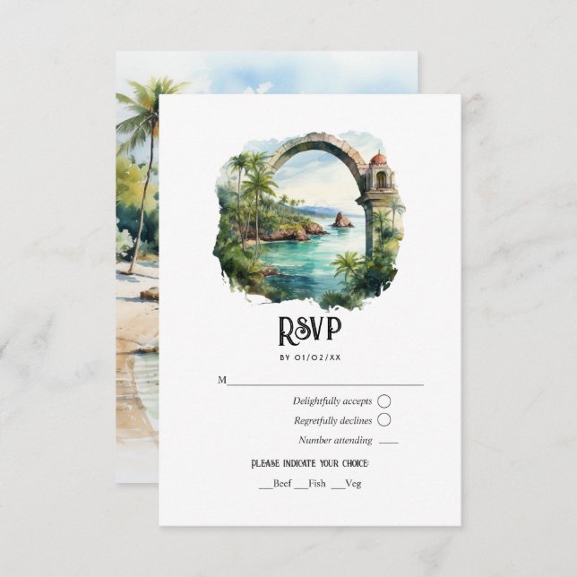Watercolor Samaná Peninsula Destination Wedding RSVP Card (Front/Back)