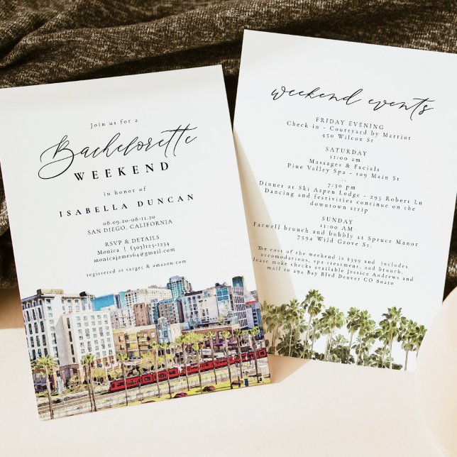 Watercolor San Diego California Skyline Beach Invitation (Creator Uploaded)