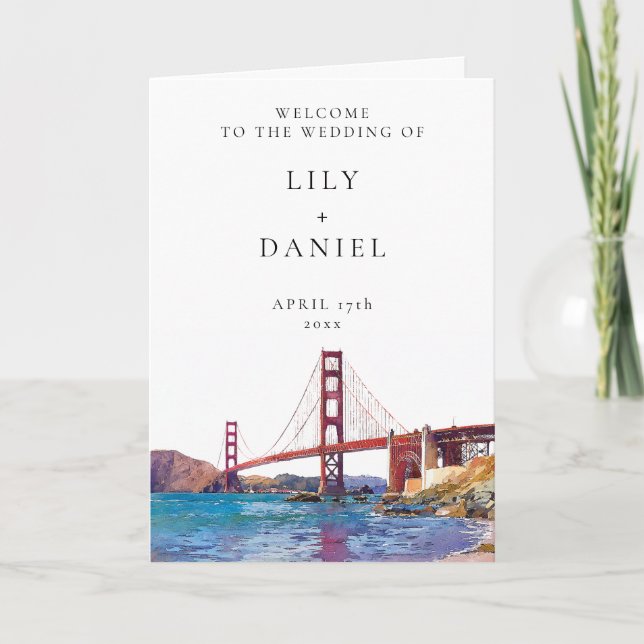 Watercolor San Francisco Elegant Wedding Programme (Front)