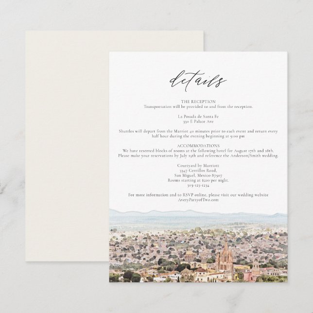 Watercolor San Miguel Skyline Mexico Details Card (Front/Back)