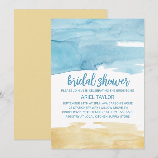 Watercolor Sand and Sea Bridal Shower Invitation (Front/Back)