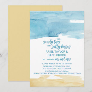 Watercolor Sand and Sea Salty Kisses Wedding Invitation