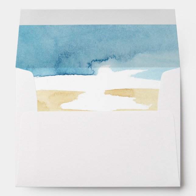 Watercolor Sand and Sea Wedding Envelope (Back (Bottom))