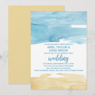 Watercolor Sand and Sea Wedding Invitation