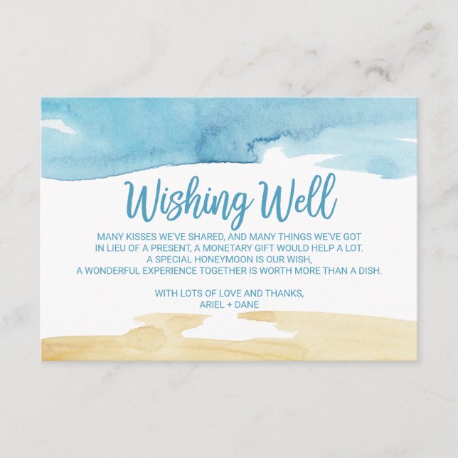 Watercolor Sand and Sea Wedding Wishing Well Enclosure Card (Front)
