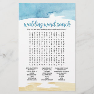 Watercolor Sand and Sea "Wedding Word Search" Game Flyer
