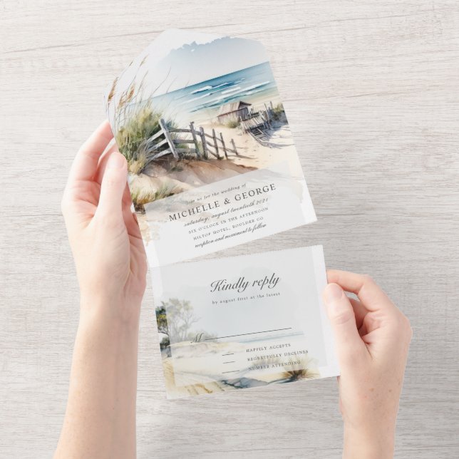 Watercolor Sand Beach All In One Invitation (Tearaway)