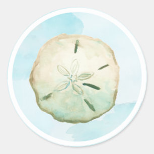 Watercolor Sand Dollar Beach Blue Classic Round Sticker