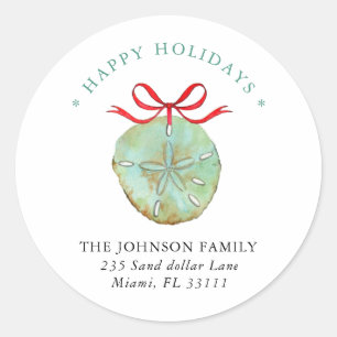 Watercolor Sand dollar Holiday address Classic  Classic Round Sticker