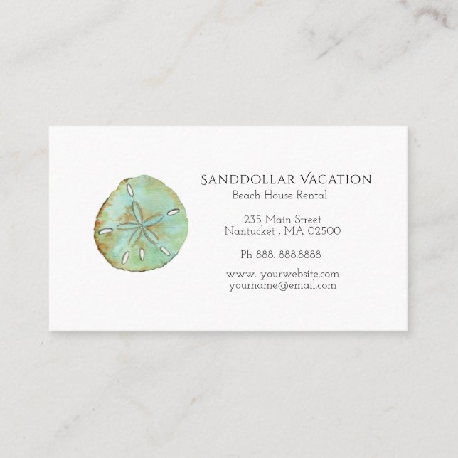 Watercolor Sand dollar nautical business card (Front)